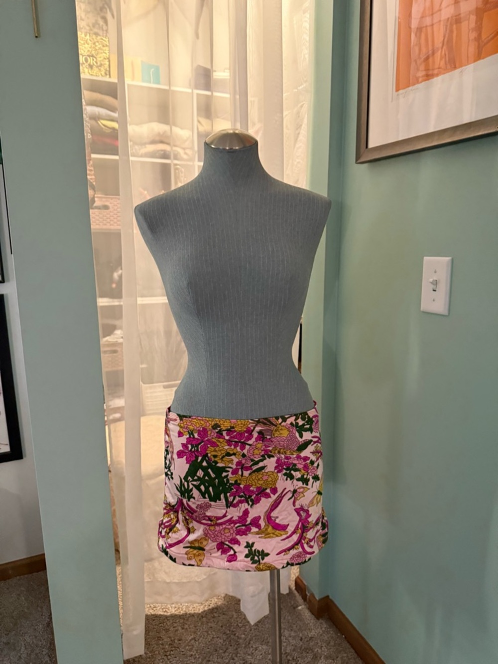 Vintage handmade 70s Floral Mini Skirt - Pink, Green, Yellow